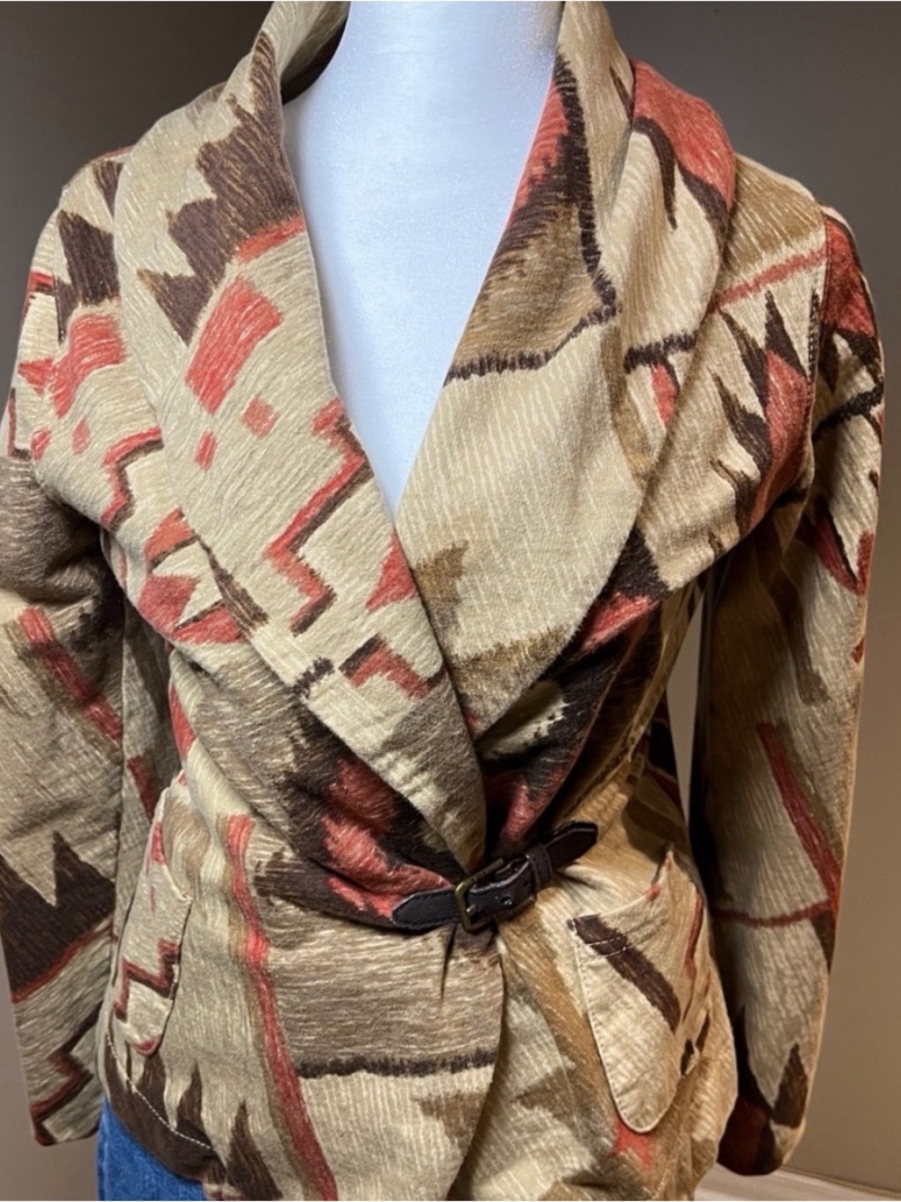 LAUREN Ralph Lauren Tan & Rust Patterned Belted Blazer - Picture 5 of 6